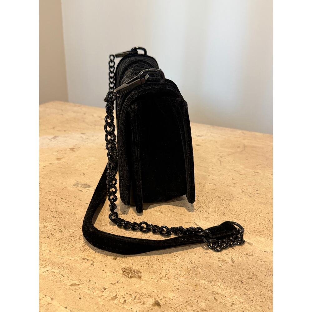 Rebecca Minkoff Velvet Quilted Chevron Crossbody Bag Black Adjustable Chain - Picture 9 of 11